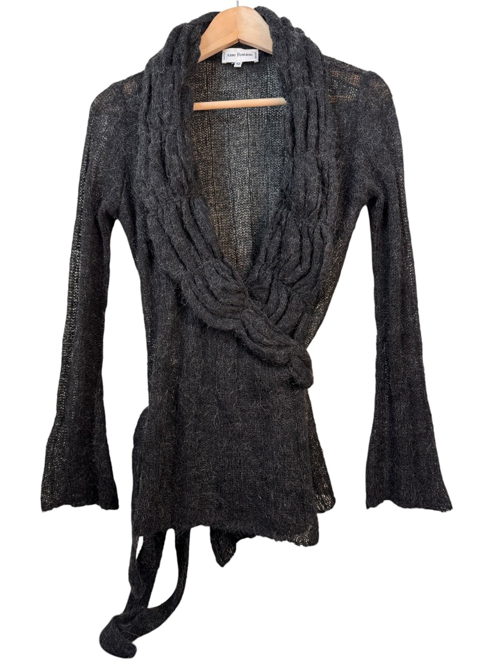 Anne Fontaine Mohair Blend Wrap Cardigan 42 US Med Gray Bell Sleeve Archival